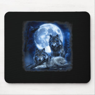 Tapis De Souris Faune loup hurle lune forêt nature sauvage