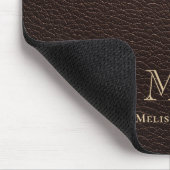 Tapis De Souris Faux Cuir Marron Foncé Initiales Dorées (Coin)