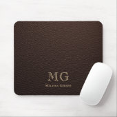 Tapis De Souris Faux Cuir Marron Foncé Initiales Dorées (Avec souris)