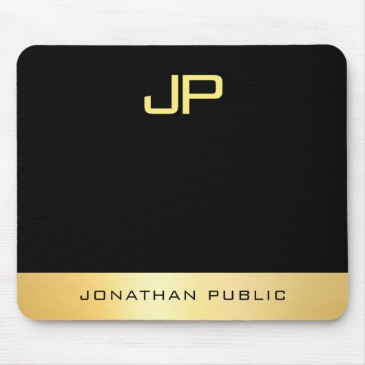 Tapis De Souris Faux Gold Black Elegant Modèle monogramme (Devant)
