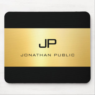 Tapis De Souris Faux Gold Black Modern Élégant Monogramme Modèl