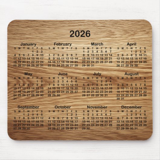 Tapis De Souris Faux Oak Wood 2026 Calendar (Devant)