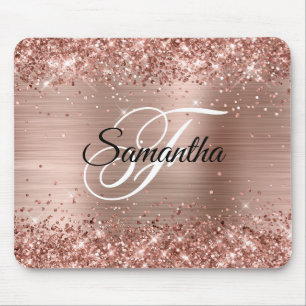 Tapis De Souris Faux Or Rose Pailleté Pailleté Monogramme