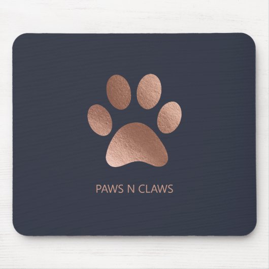 Tapis De Souris Faux Rose Gold Empreinte de patte On Navy (Devant)