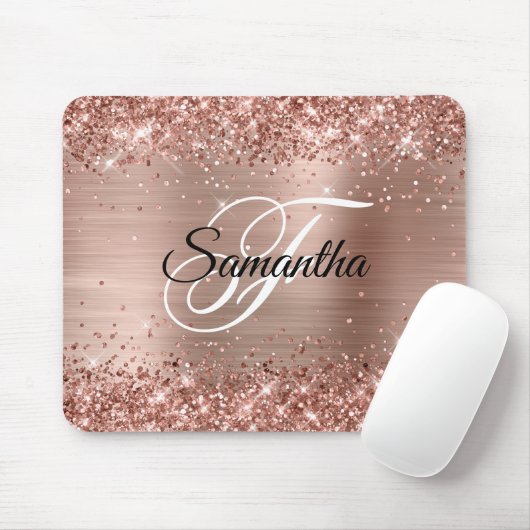 Tapis De Souris Faux Shiny Rose Gold Parties scintillant Foil Mono (Avec souris)