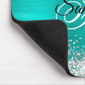 Tapis De Souris Faux Shiny Silver Parties scintillant Turquoise Fo (Coin)