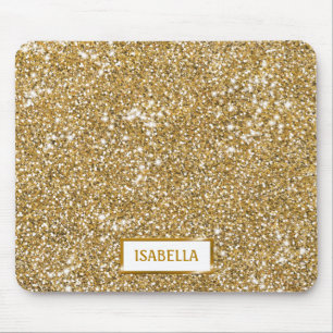 Tapis De Souris Faux Texture Pailleté Jaune Doré avec Nom