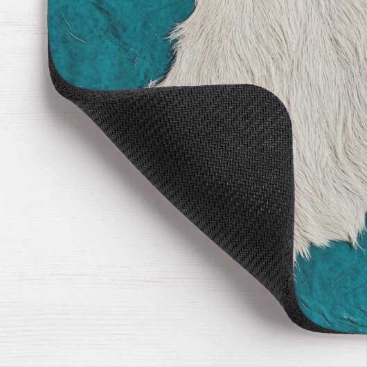Tapis De Souris Faux Vache en cuir turquoise tachetée fourrure cac (Coin)