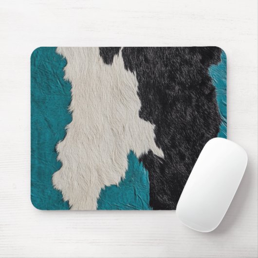 Tapis De Souris Faux Vache en cuir turquoise tachetée fourrure cac (Avec souris)