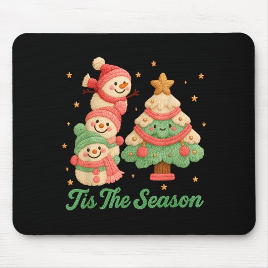 Tapis De Souris Faux Yarn Crochet Snowman And Christmas Tree  (Devant)