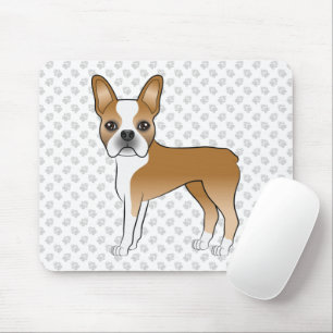 Tapis De Souris Fawn Boston Terrier Cartoon Chien & Grey Paws