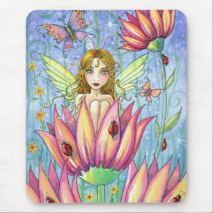 Tapis de souris Fée à la fleur rose par Molly Harr