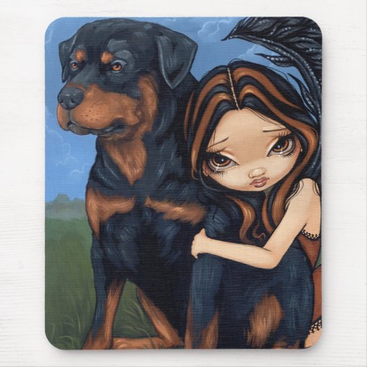 Tapis De Souris "Fée avec un rottweiler" Mousepad (Devant)