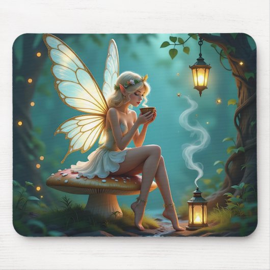 Tapis De Souris Fée dans la forêt enchantée Boire Café (Devant)