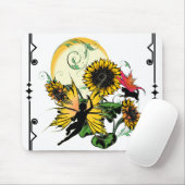 Tapis De Souris Fée de tournesol et chat cosmique (Avec souris)