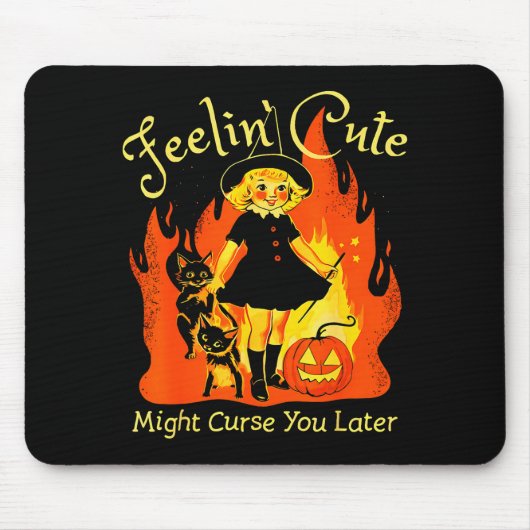 Tapis De Souris Feelin Cute Might Curse You Later Retro Witch Cat  (Devant)