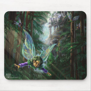 Tapis De Souris Fées de la forêt et château de la cascade