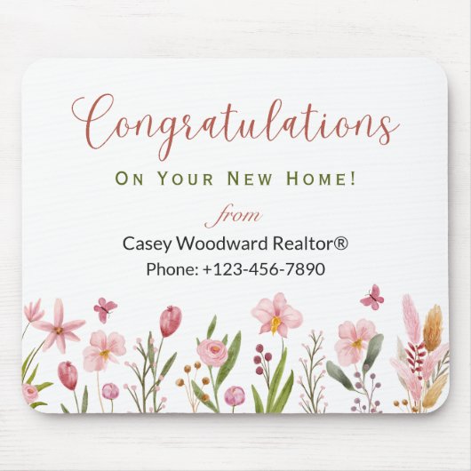 Tapis De Souris Félicitations Realtor Fleurs roses personnalisées (Devant)