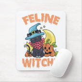Tapis De Souris Feline Witchy Funny Éffrayant Halloween Chat Kitte (Avec souris)