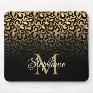 Tapis De Souris Féminin noir et or léopard ombré monogramme