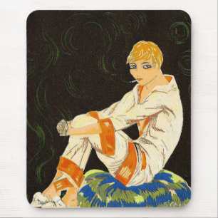 Tapis De Souris Femme Art Déco Vintage, Fumant par S. Chompre