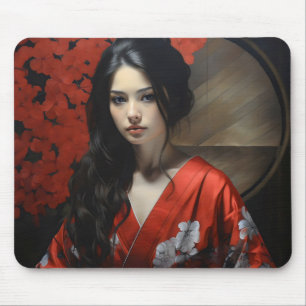 Tapis De Souris Femme asiatique Rouge Kimono