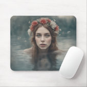 Tapis De Souris Femme aux fleurs sur la tête flottant dans un étan (Avec souris)