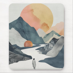 Tapis De Souris Femme Bohème Céleste Voyage Montagne Corail Doré
