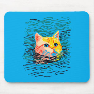 Tapis De Souris Femme Chat Roux Mignon Natation Minimaliste Animal