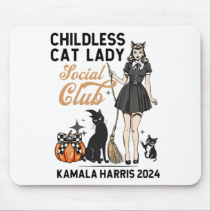 Tapis De Souris Femme chatte sans enfants Voter Halloween sorcière