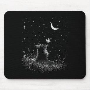 Tapis De Souris Femme Cottagecore Floral Papillon Chat Noir