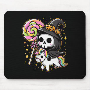 Tapis De Souris Femme Cute Grim Reaper Sorcière équitation Unicorn