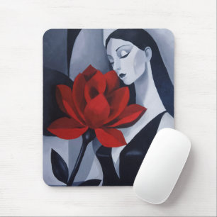 Tapis De Souris Femme d'art moderne avec rose rouge 