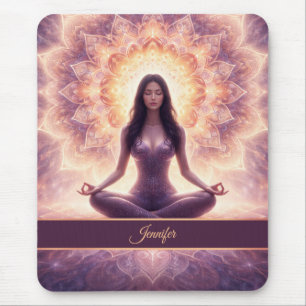 Tapis De Souris Femme de méditation mandala lumineuse Nom personna