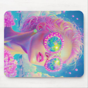 Tapis De Souris Femme de Néon glamour avec lunettes étincelantes