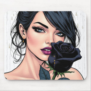 Tapis De Souris Femme gothique lunatique avec Rose  Esthétique som
