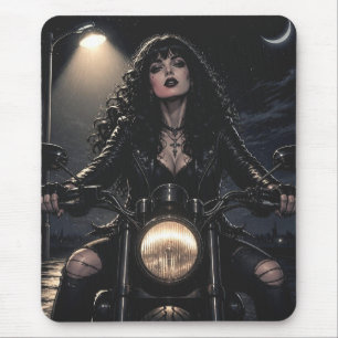 Tapis De Souris Femme gothique romantique magnifique sur motocycle