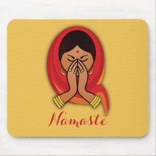 Tapis De Souris Femme hindoue avec tête en Namaste Salutation