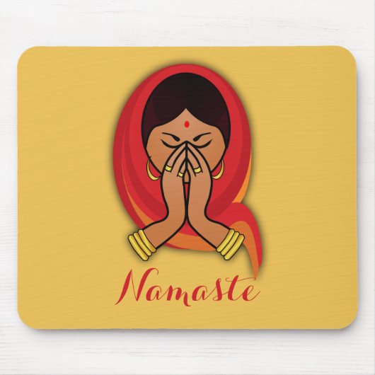 Tapis De Souris Femme hindoue avec tête en Namaste Salutation (Devant)