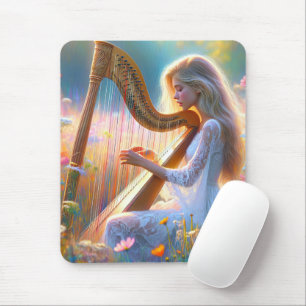 Tapis De Souris Femme jouant d'une harpe en Fleur sauvage