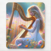 Tapis De Souris Femme jouant d'une harpe en Fleur sauvage (Devant)