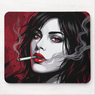 Tapis De Souris Femme Manga Rouge Anime Fumé