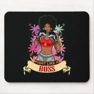 Tapis De Souris Femme Noire Autonomisée Boxe Magie Kickboxing Fill