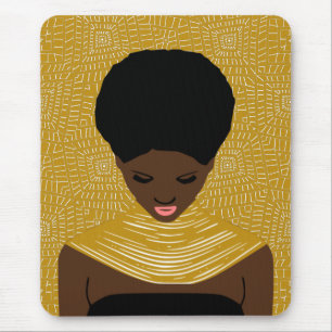 Tapis De Souris femme noire en or regardant vers le bas Collier