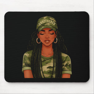 Tapis De Souris Femme noire imperturbable Locs Fille camouflage Fe