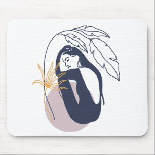 Tapis De Souris Femme sauve tropicale minimaliste en bleu