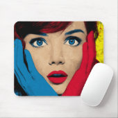 Tapis De Souris Femme surprise en Pop Art (Avec souris)