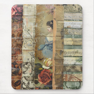 Tapis De Souris Femme Victorienne Collage Sépia Vintage
