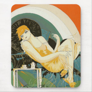 Tapis De Souris Femme vintage Art Déco allongée sur un canapé, Cho