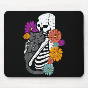Tapis De Souris Femmes de Halloween Fleurs de Chat Noir Étreignant